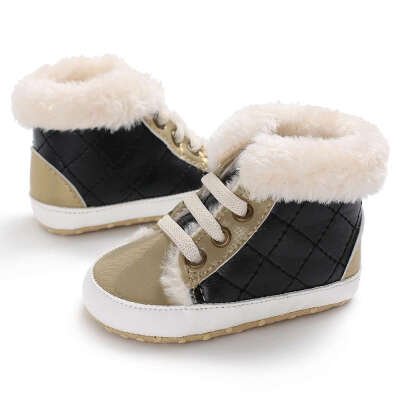 

WEIXINBUY Newborn Baby Girls Snow Boots Shoes Warm Plush Soft Bottom Baby Leather Winter Kids For Baby 0-18M