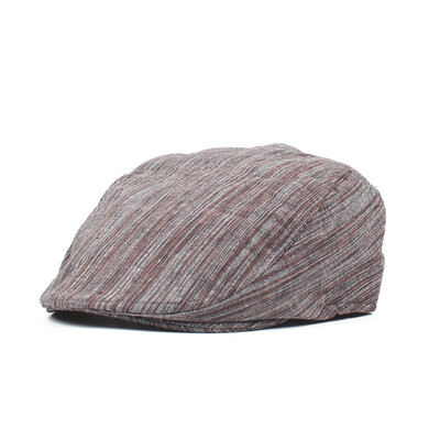 

Vintage Men Women Striped Peaked Cap Casquette Breathable Beret Newsboy Hat Cabbie Headwear