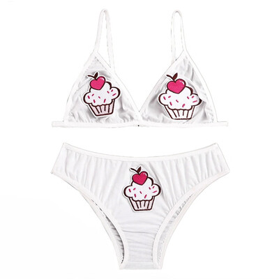 

Toponeto Women Cute Embroidery Applique Sexy V-Neck Bra Sleepwear Underwear Lingerie Set