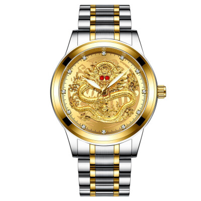 

Luxury Brand Men golden dragon watch ruby stainless steel quartz male fashion diamonds watches man business clock