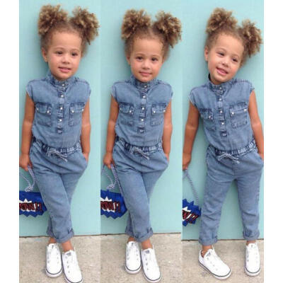 

Kids Baby Girl Denim Romper Jumpsuit Playsuit Long Pants Clothes Outfits Summer