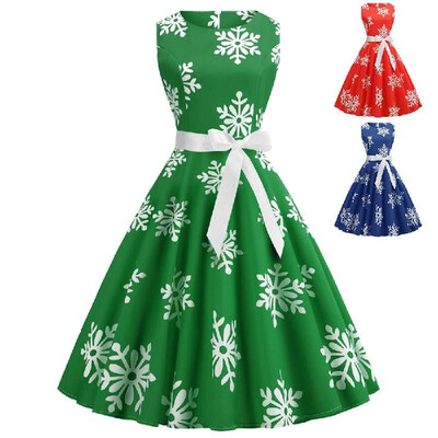 

Foreign trade platform cross-border e-commerce for European&American temperament round neck sleeveless retro snowflake print l