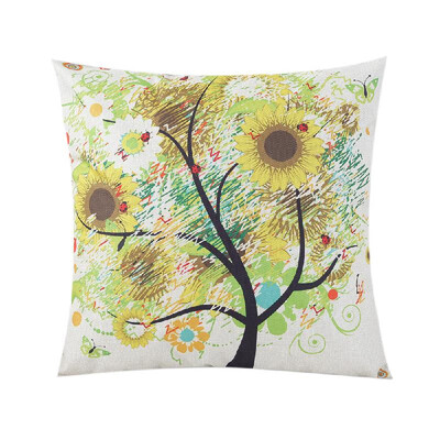 

Sunflower Printed Pillow Case Linen Cushion Cover Flower Pattern Square Pillowcase Home Office Safa Car Decoration 450 450mm