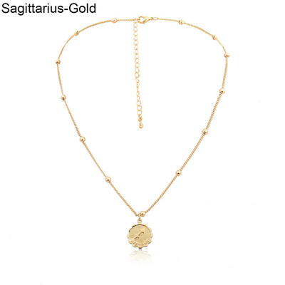 

Vintage 12 Constellation Zodiac Embossed Pendant Long Chain Necklace Jewelry