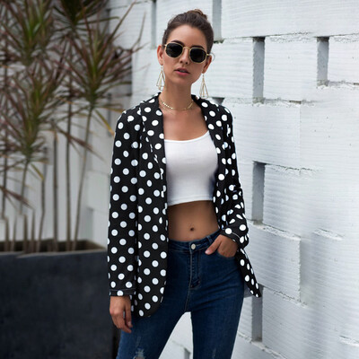 

Ladies Long Sleeve Coat Polka Dots Cardigan Jacket Business Formal Casual Blazer