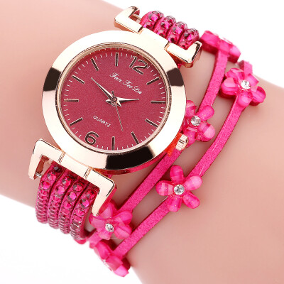 

Fanteeda FD091 PU Leather Wrap Wrist Watch with Flowers