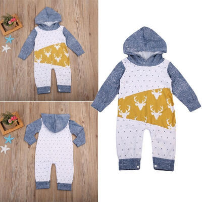 

Baby Boys Girls Deer Long Sleeve Hooded Romper Bodysuit Clothes Outfit