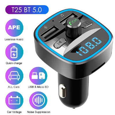 

T25S Car MP3 Player Multi-function BT50 FM Transmitter Dual USB Chargers Support Hands-free TF Card U Disk Music Play