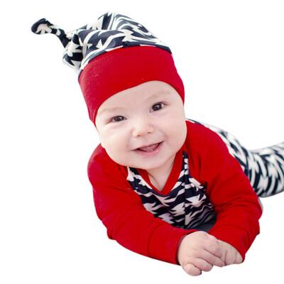 

1Set Newborn Baby Boys Girls Grid Shirt Tops Pants Hat 3PCS Outfits Clothes