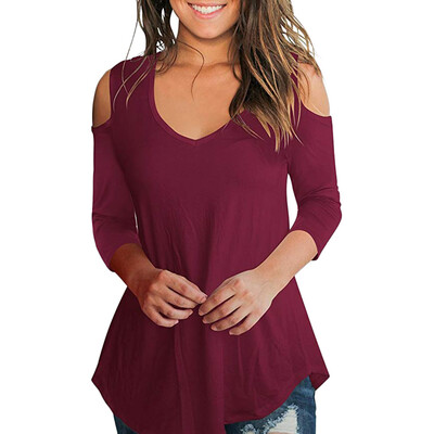 

Starmoon Womens 34 Sleeve Raglan Solid Shirt Cold Shoulder Tunic Blouse Pullover Tops