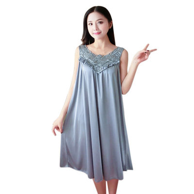

Women Summer Nightdress Vest Chemise Fat MM Lingerie Lace Ice Silk Long Home Clothing