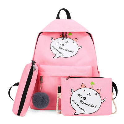 

4pcsset Cat Print Canvas Women Shoulder Crossbody Bags Pen Bags Backpacks