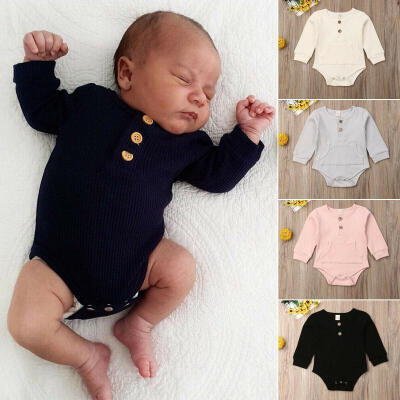 

Newborn Unisex Baby Girls Boys Cotton Long Sleeve Romper Bodysuit Button Down Jumpsuit Outfits Clothes 0-24M