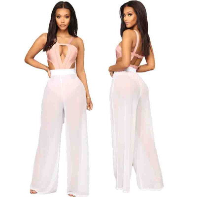 

Womens Beach Mesh Sheer Bikini Cover Up Swimwear Transparent Long Pant Trousers