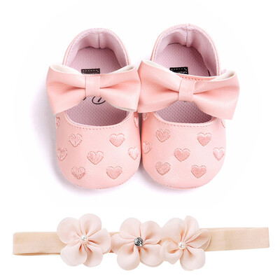 

Baby Love Embroidery Leather Fashion Toddler First Walkers Kid Shoes1PC Hairban