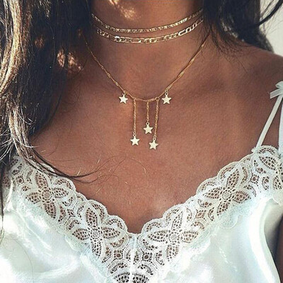 

Fashion Women Multlayer Star Charm Pendant Choker Necklace Wedding Jewelry Gift