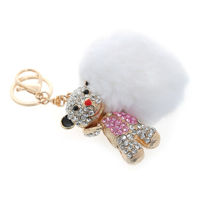 

Fashion Alloy Diamond Cute Bear Plush Keychain Car Key Ring for Pendant Handbag