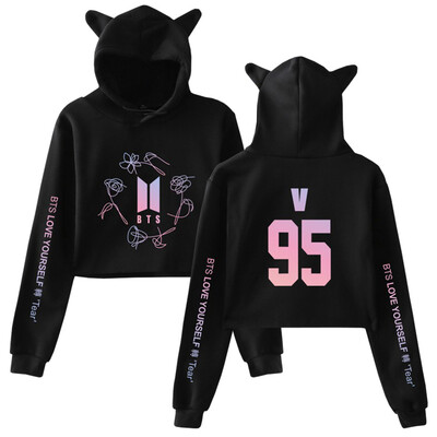 

Kpop BTS Hoodies Album Love Yourself Her Kpop Long Sleeve Sweatshirt Women Cat Hooded Pullover for Army