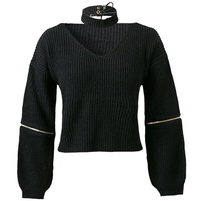 

Long Sleeve Zipper Jumper With Choker