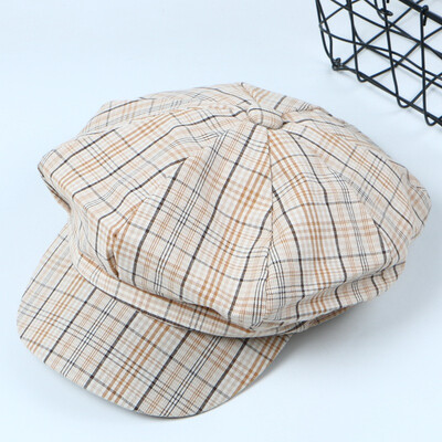 

Hat female spring&summer cotton striped octagonal hat net red casual Joker rib hat solid color artist Hat Chao