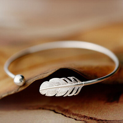 

New Fashion Silver Feather Bracelets & Bangles Cuff Femme Leaf Charm Open Bangle For Women Jewelry Gifts Pulseira Feminina