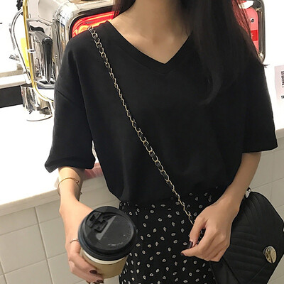 

Womens Summer Fashion Short Sleeve Simple Tee V Neck Shirt Casual Sexy Loose T-Shirt