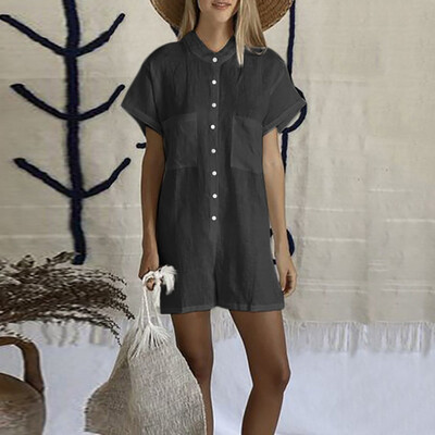 

Starmoon Fashion Women Summer Solid Color Short Sleeve Loose Jumpsuits
