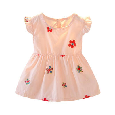 

Floral Print Dress Girl Kids O Neck Summer Cup Sleeve Cotton Loose Dresses