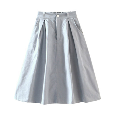 

Womens A-line Skirt Casual Fashion High Waist Skirts Solid Color Girls Mid Pockets Skirt