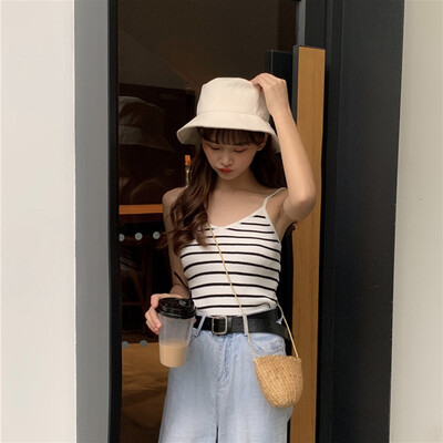 

crop top women Summer Fashion Concise Sweet All-match Sexy Striped Sleeveless Slim Fit Camisoles