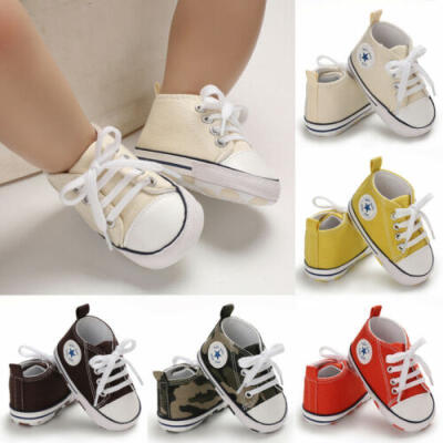 

Cute Newborn Kids Canvas Sneakers Baby Boy Girl Soft Sole Crib Shoes 0-12Months