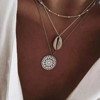 

Vintage Multilayer Shell Pendant Necklace Women Gold Color Map Coin Long Choker Necklaces Ocean Jewelry 2019 NEW Gift