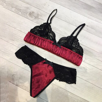 

2pcsSet Lace Sexy Bra Set Perspective Ultra-Thin Breathable Bralette Erotic