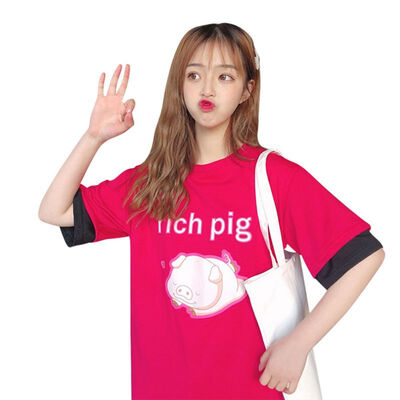

Summer Cotton Woman T-shirts Cartoon Print Student T Shirt for Girl Casual Everyday Female Loose T-shirts