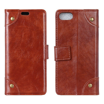 

MOONCASE Sharp Aquos R Compact Copper Buckle Napa Leather Case - Brown