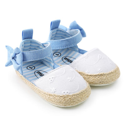 

WEIXINBUY Newborn Baby Princess Shoes Girls Mary Jane First Walker Cowboy Blue Bow Bebe Ballet Dress Walking Shoe Soft Soled