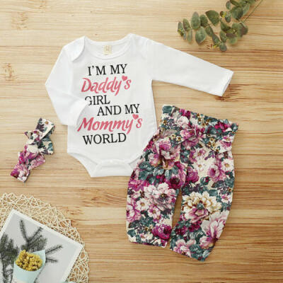 

Newborn Baby Girl Romper Tops Jumpsuit Floral Pants Headband Outfit Clothes Set