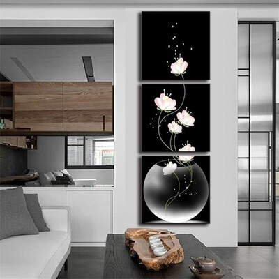 

3 Pieces Frameless Vase with Flowers Canvas Material Porch Corridor Vertical Version Home Decoration Wall Painting Decoration