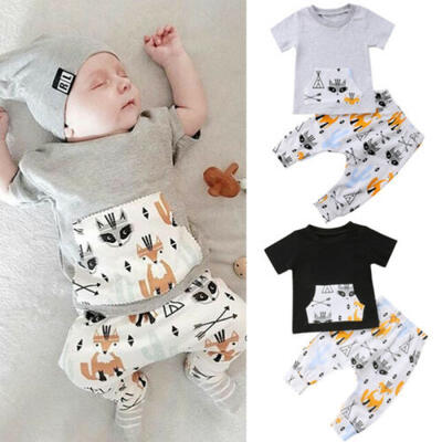 

US Newborn Infant Baby Boy Short Sleeve T-shirt Top TeePants Outfit Set Clothes