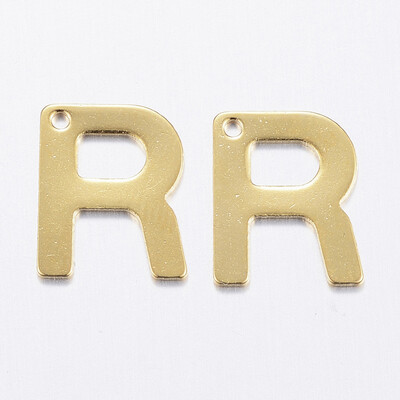 

304 Stainless Steel Charms LetterR Golden 11x9x08mm Hole 1mm