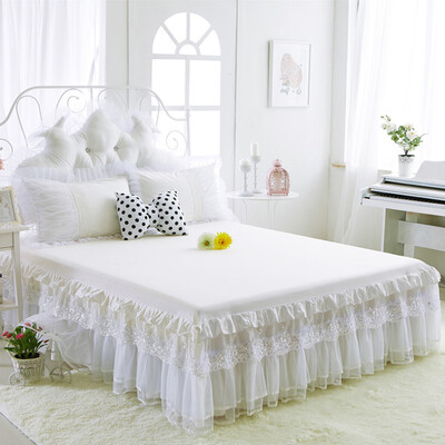 

Cotton Solid Color Lace Bedspread Korean Princess Style Bed Skirt