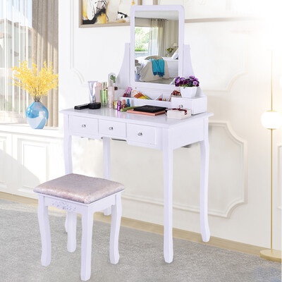 

Gobestart Vanity Set With Mirror & Cushioned Stool Dressing Table Vanity Makeup Table