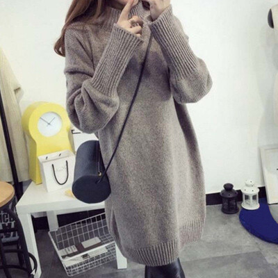

Women Autumn Winter Turtleneck Long Knitted Tops Pullover Sweater Dresses Warm