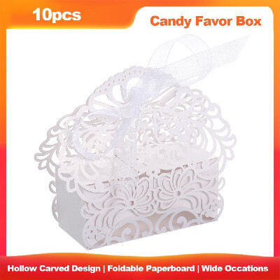 

10Pcs Laser Cut Favor Boxes Hollow Design Candy Box Gift With Ribbons for Garden Theme Wedding Birthday Party Bridal Shower Annive