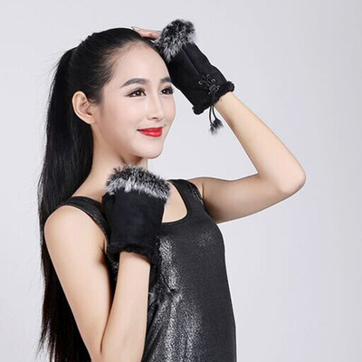 

Girls Women Winter Fashion Warm Faux Rabbit Fur Soft Fingerless Gloves Mitts