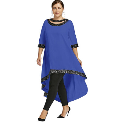 

Plus Size Sequined Trim Dip Hem Dress