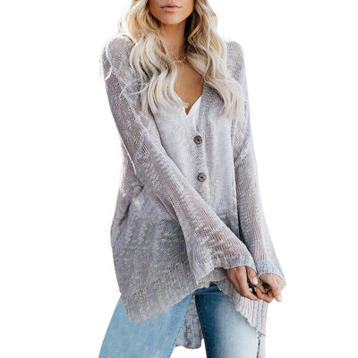 

Womens Tops Knitted Shirts Single Breasted Casual Pagoda Sleeve Jumper Cardigan