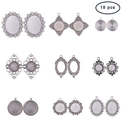 

PH PANDAHALL 1 Box Tibetan Style Alloy Pendant Cabochon Settings for Jewelry Making