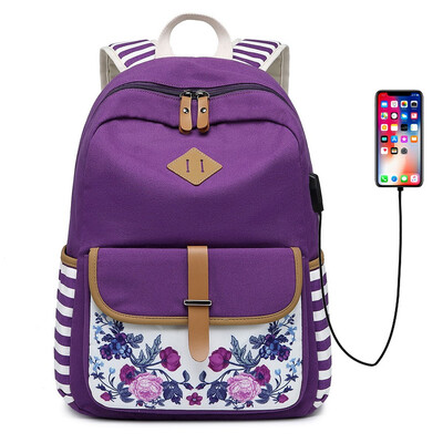 

Canvas Middle School Student Bag Backpack Marsol Casual Computer Bag Ms Backpack USB Charging Beach Travel Bag Outdoor