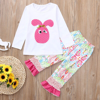 

Toddler Kids Baby Girls Long Sleeves Rabbit Ears Print TopPants Outfit Sets
